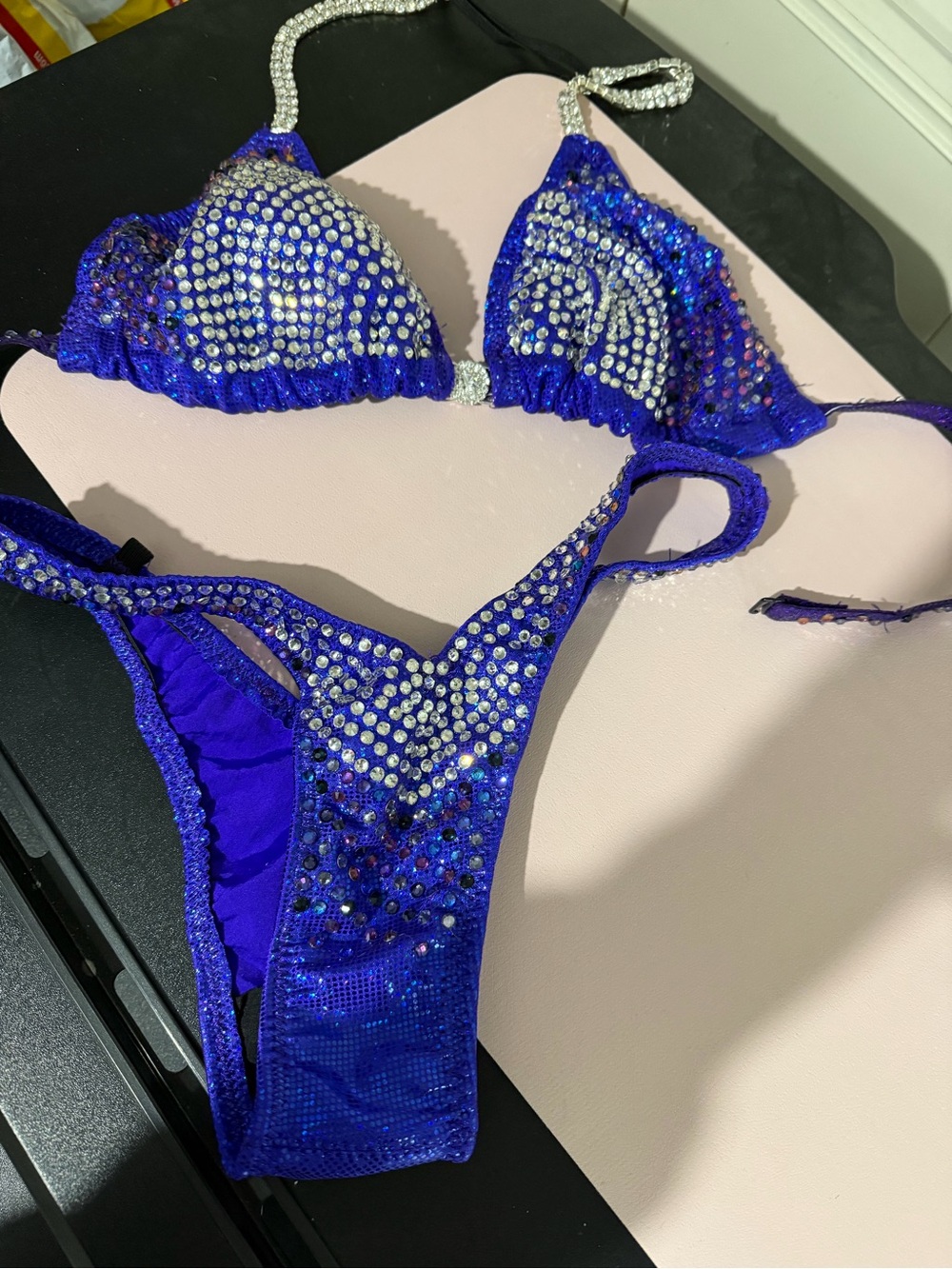 Embellished Royal Blue Bikini Set with Rhinestones